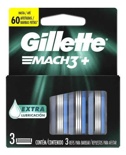 Repuestos De Afeitar Extra Lubricación Gillette Mach3+ 3 Un