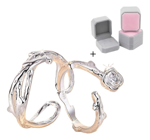 Anillos De Pareja Rosa De Plata .925 Con Estuche Ajustable