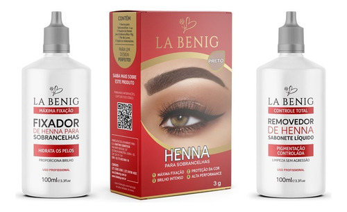 Kit Henna 3g + Removedor + Fixador La Benig Todas As Cores