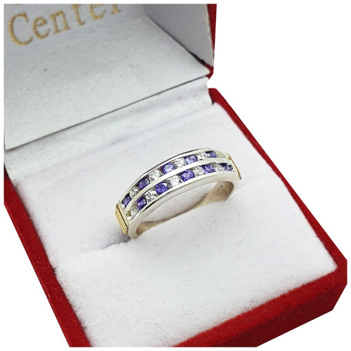 Anillo Cintillo Plata Y Oro 18kts Compromiso Amor Violeta