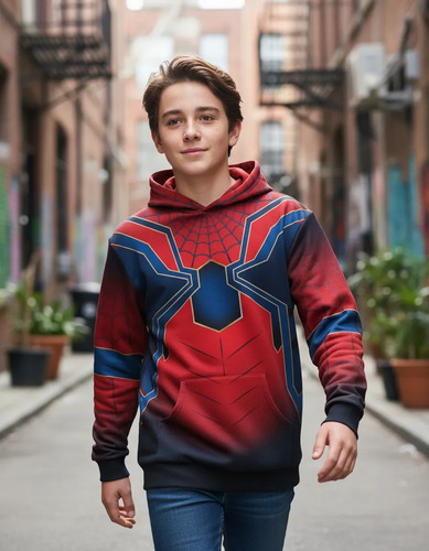 Sudadera Hoodie Gorro Spider Man Hombre Araña Infantil