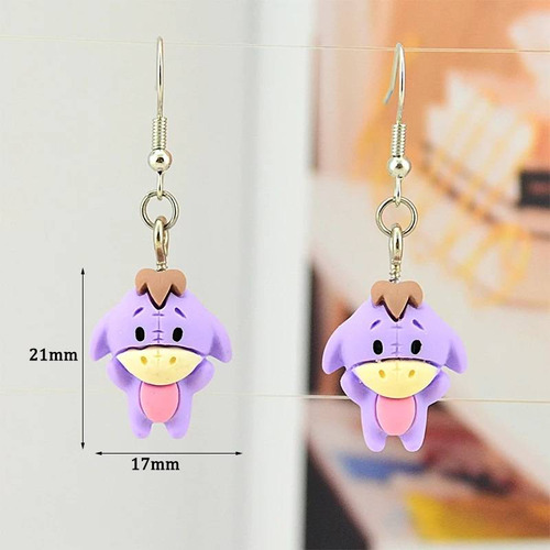 Aretes Pendientes Resina Kawaii Burro Igor Morado Anime Moda