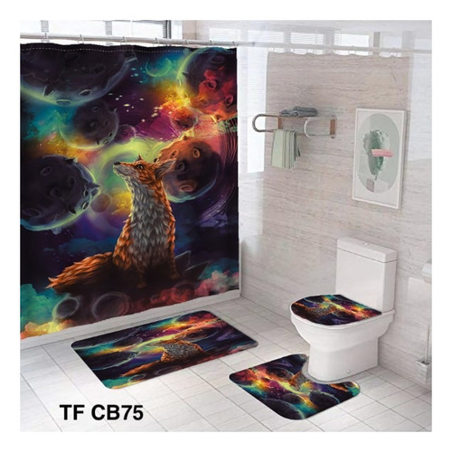 Set De  Baño 4 Pîezas 2 Alfombras, Cortina, Cubre Tapa Wc 