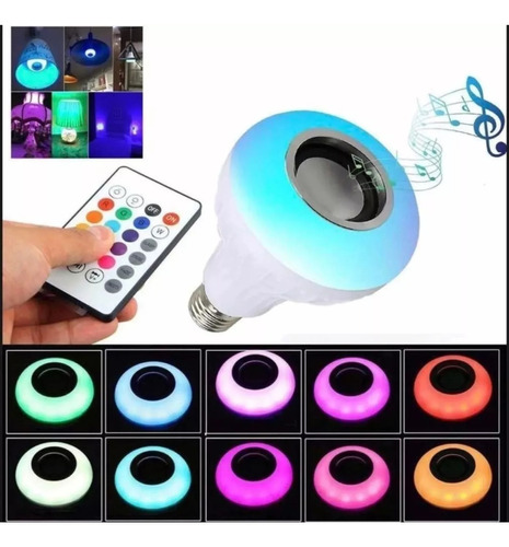 Bombillo Led Multicolor Rgb Con Parlante Bluetooth + Control