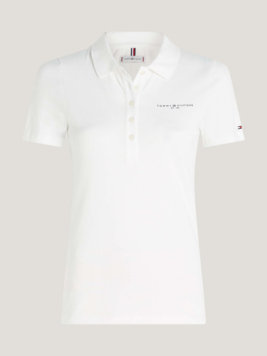 Polo Blanco De Corte Slim Con Logo De Mujer Tommy Hilfiger