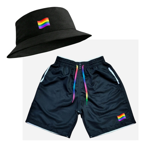 Conjunto Bermuda Masculina + Chapeu Bucket Hat Varias Cores