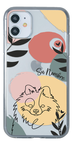 Funda Para iPhone Mujer Perrito Pomerania Minimal Nombre