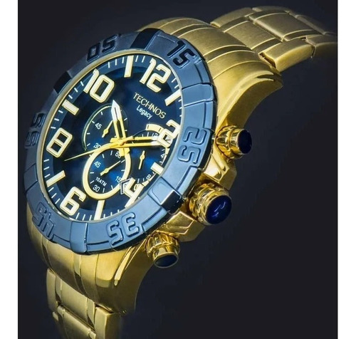 Relógio Technos Dourado Masculino Classic Legacy Os20iq/4a Cor Do Bisel Azul Cor Do Fundo Azul