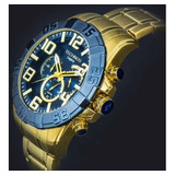 Relógio Technos Dourado Masculino Classic Legacy Os20iq/4a Cor Do Bisel Azul Cor Do Fundo Azul