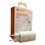 Carregador Turbo Usb + 2*usb-c 65w Gan Fast Charger Cor Branco