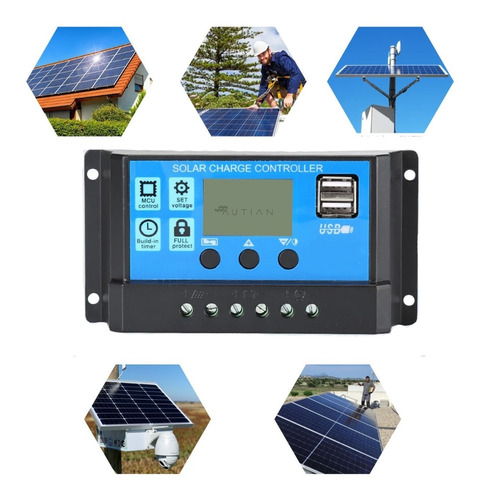 Controlador De Carga Solar 30a, 12 Y 24v, Usb 5v, Lcd, Pwm