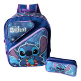 Mochila Escolar Lilo & Stitch Aloha Azul 3b G Costa + Estojo