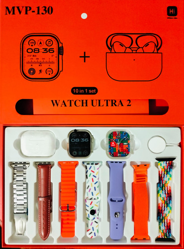Smart Watch Ultra Set 10 En 1 49 Mm Audífonos+7 Correas