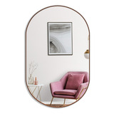 Espelho Oval Decorativo 60x40 Com Borda Em Couro + Suporte
