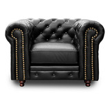 Sillón De Piel Genuina Chesterfield Chpv Confortopiel Color Negro