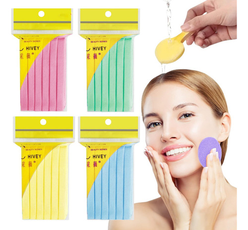 Esponja Limpiadora Facial Comprimida De Celulosa Suave 12 Pz Tipo De Piel Color: Amarillo