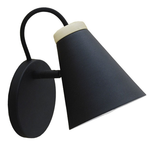 Aplique Nordic Negro Con Madera De 1 Luz Apto Led