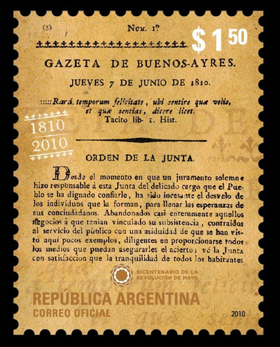 Argentina 2010. 200 Años Gazeta De Buenos Ayres. Gj3817 Mint