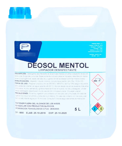 Desinfectante Líquido Deosol 5 Litros Amonio Cuaternario