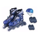 Patins 4 Rodas N°34 A 37 C/kit Proteção Prata Azul Fenix