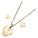 Set Collar + Aros Minnie Mouse Baño Oro 18k Joyas Niña Mujer