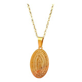 Cadena Dorada Dije Virgen Guadalupe, Medalla Collar Acero 