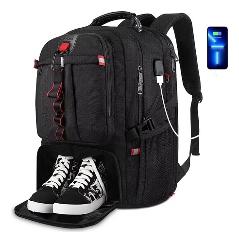 Mochila Gym Con Compartimento Para Zapatos De Viaje 50 L Para Hombre Y Mujer Mochila Para Laptop De 17 Pulgadas Color Negro