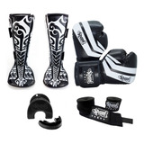 Kit- Muaythai Spank Preto (luva, Caneleira, Bandagem, Bucal)