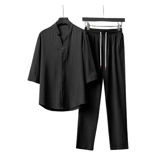 Conjunto De Pantalones Y Camisa De Lino Para Hombre, 2 Pzas