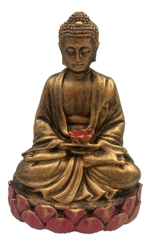 Buda Hindu Tailandês Tibetano Na Flor De Lotus  Resina 14cm