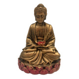 Buda Hindu Tailandês Tibetano Na Flor De Lotus  Resina 14cm