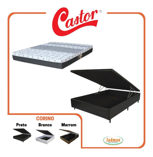 Colchão Castor Casal Padrão Viúva + Cama Box Baú (128x188)