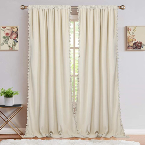 Caromio Velvet Cortinas Para Sala De Estar, Borlas Boho Soft