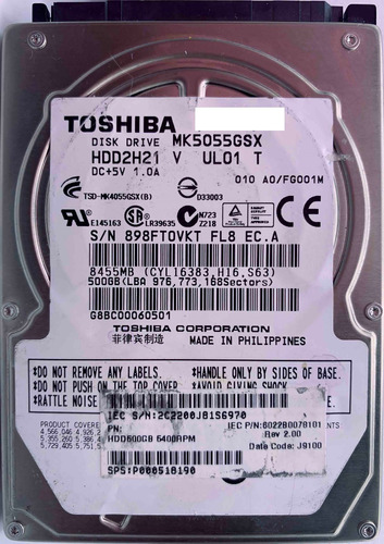 Toshiba Mk5055gsx 500gb Sata - 05091 Recuperodatos