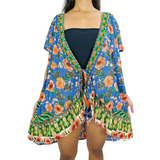 Bata/kimono Indiano Vestido/saída De Praia Curto Hippie Boho