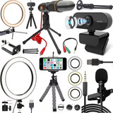 Kit Home Office Webcam Luz Led Microfone Gravação Vídeo Aula