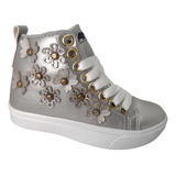 Tenis Urbano Casual Bota Flores  Cordones Ligero Resistente 