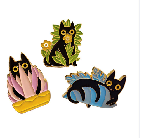 Pin Metal Gatos Set X 3 Pines Metalicos Plantas Y Gatitos