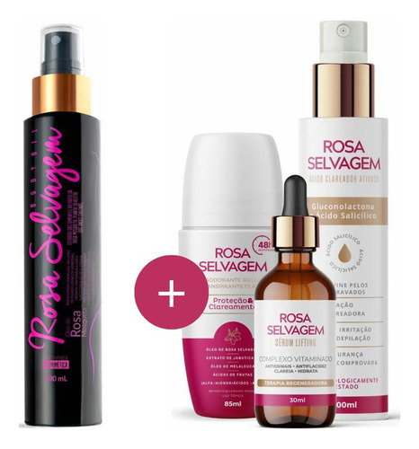 Kit Rosa Selvagem Óleo Corporal Desodorante Ácido E Serum