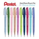 Canetas Pincel Pentel Touch Sign Pen Desenho C/10 Nova Cores