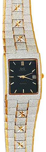 Reloj Q&q Qyq Superior 347g Cuadrado Acero Hombre + Estuche Correa Plateadob