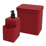 Kit Organize Sua Pia Dispenser Lixeira Vermelho 2 Un