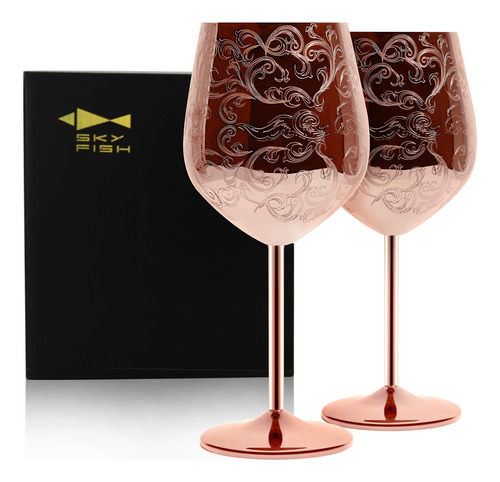 Sky Fish Copas De Vino De Acero Inoxidable Grabadas Con Chap