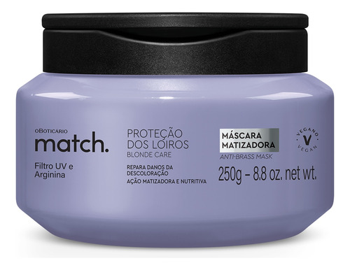 Máscara Capilar Matizadora Match. Proteção Dos Loiros 250g