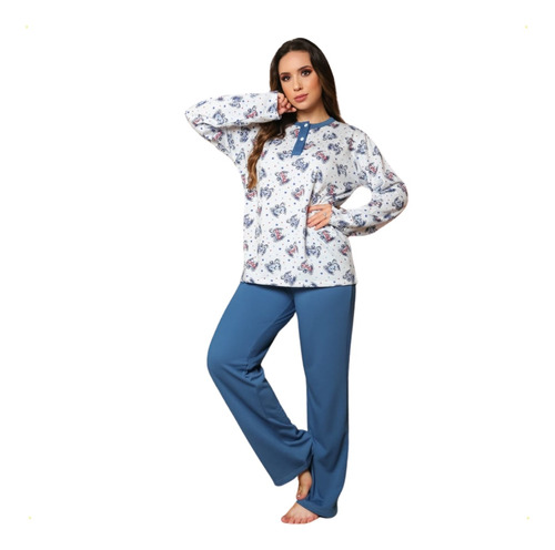 Pijama Inverno Feminino Moletinho Flanelado Com 2 Botões