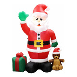 Inflable Santa Con Regalo Y Oso Luz Led Adorno Navidad 2.4m