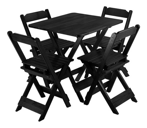 Conjunto Mesa Dobrável Bar 70x70 Com 4 Cadeiras Madeira Cor Preto Desenho Do Tecido Das Cadeiras Liso
