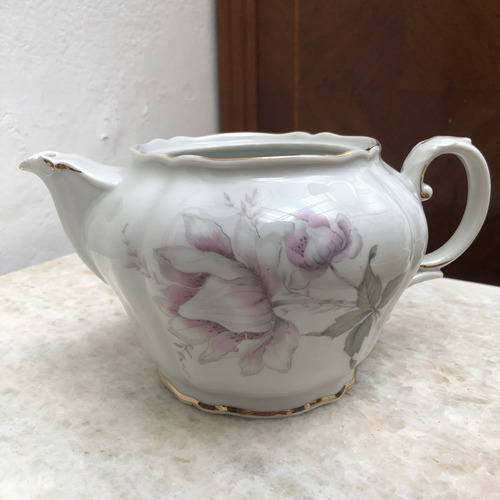 Tetera Porcelana Verbano Vintage Flores Y Oro Sin Tapa