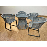 Mesa + 4 Cadeiras Aluminio E Cordão Sintético 