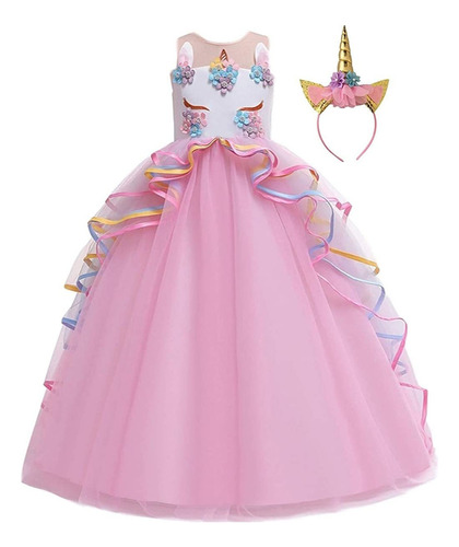 Unicornio Princesa Cumpleaños Tul Fantasía Vestido For Niña